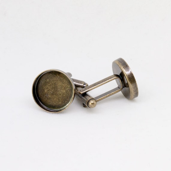 18mm Antique Bronze Cufflinks Blanks Round Bezel Resin Glass Cabochon 10pairs UK