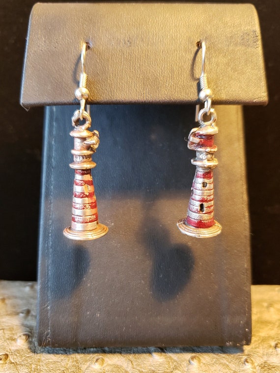 Hope Town Lighthouse Red Striped Silver Cast Drop 