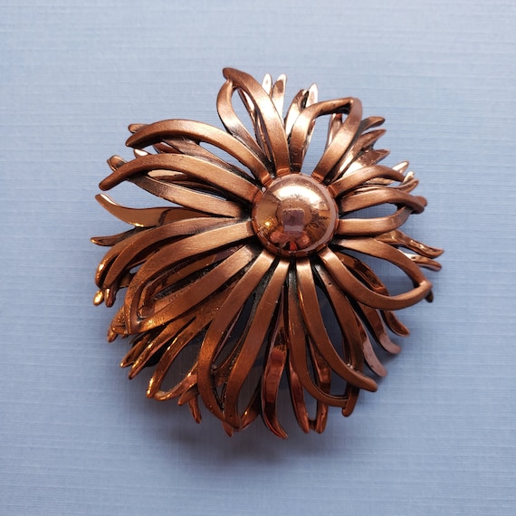 Retro Renoir Copper Chrysanthemum Flower Brooch