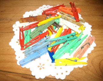 35 vintage Clothespins, colorful mix