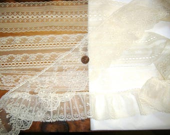 Vintage yards • Wide Tulle Trim • off white edging • mixed lot