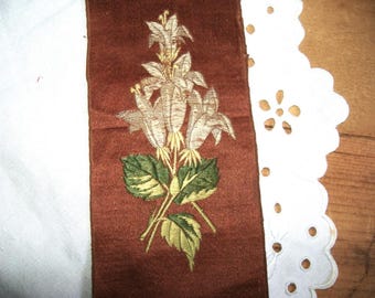 Antique White Lily on brown Ribbon, 2 1/8 X 28 inch, shabby