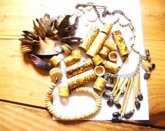 Wood type Bead Lot / broken necklaces parts