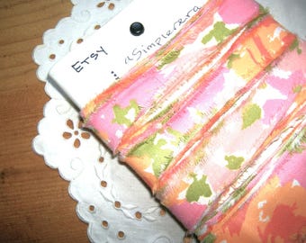 Hand Torn Ribbon • 11 yards • pinks & green