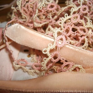 Vintage Pink Ribbon, Tatting and Binding lot, over 12 yards total