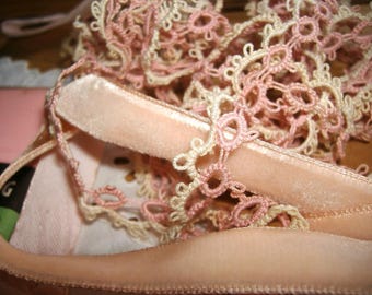 Vintage Pink Ribbon, Tatting and Binding lot, over 12 yards total