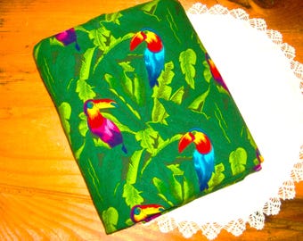 S Shamash Sons Tropical Cotton Fabric • colorful birds & green leaves • 3 3/4 yds X 43 ins