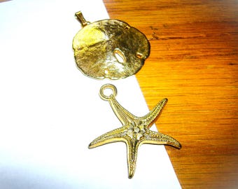 Starfish & Sand Dollar sea Pendants • goldtone