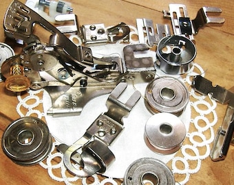 Vintage Sewing Machine Bobbins & Case, Ruffler, Hemmer Foot • you choose