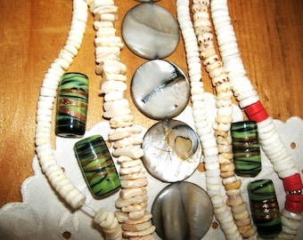 Shell & Pooka Bead Lot / broken necklaces parts