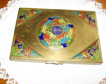 Vintage Brass Enamel Cloisonne Box • 6.5 X 4.5 inches