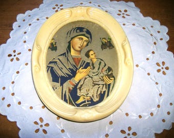 vintage Virgin Mary and Jesus embossed print