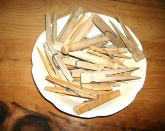 28 Old Simple Worn Wooden Clothespin mix for the clotheslines