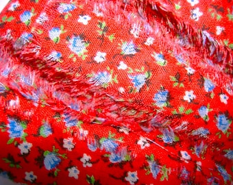 Hand Torn Vintage Ribbon • 11 yards • red & blue floral calico
