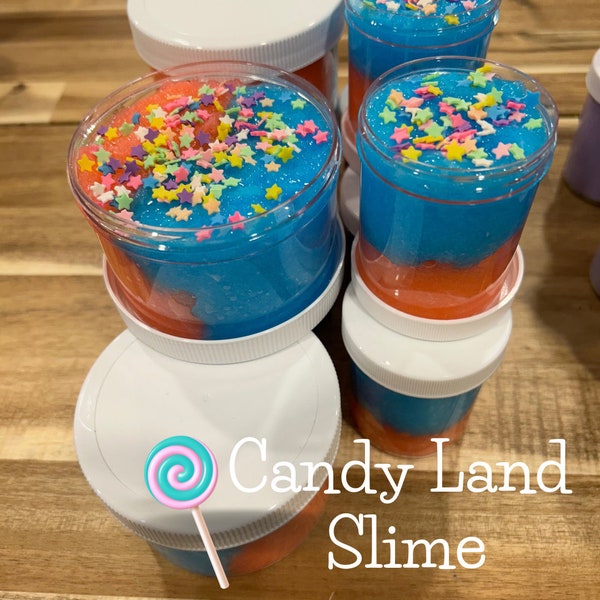 Slime Candy Land - Parfum barbe à papa ~ ASMR ~ Snow Fizz ~ Cadeaux pour enfants ~ Cadeaux pour adultes ~ Sucettes glacées ~ Canada ~ Bleu, rose ~ Breloques