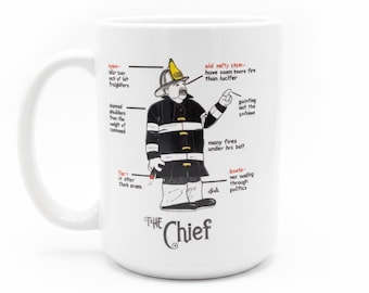 Chief Firefighter Coffee Mug: Vintage FDNY Cartoon, Extra Large 15oz