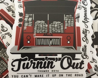 Turning Out Firefighter Sticker: Vintage Mack Engine Decal