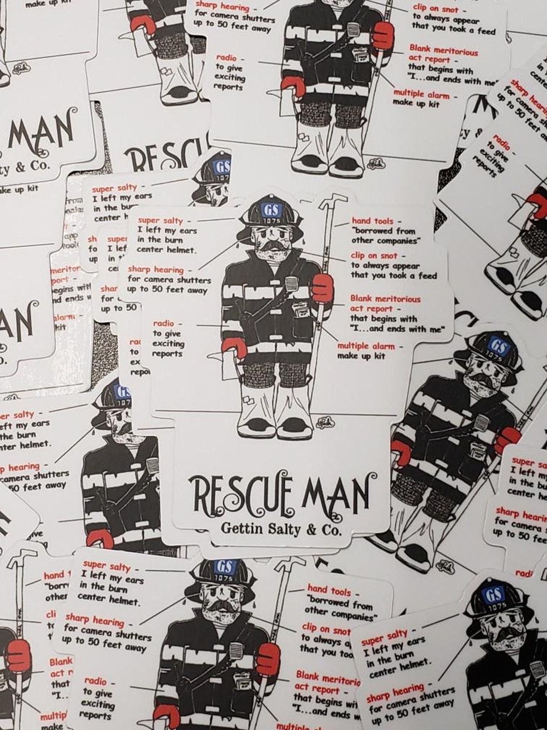 Rescue Man Firefighter Sticker: Gettin Salty Co. Vintage Design - Etsy