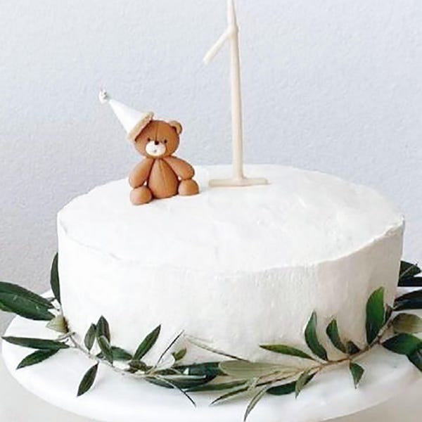 mini Bear Cake Topper: Fondant Bear with Hat for First Birthday or Custom Celebration