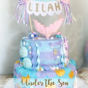 56 pcs Mermaid Magic, edible Under the Sea Mermaid Tail fondant cake topper kit, girl Birthday, Mermaid, Under the sea cake decoration