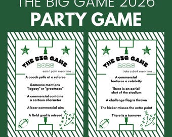 Big Game 2026 Party Game: Football Drinking/Points (Printable Digital Download