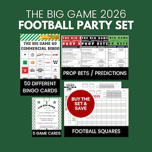 PARTY BUNDLE Big Game 2026 Pack / Bingo / Prop Bets / Squares / Party Games Set