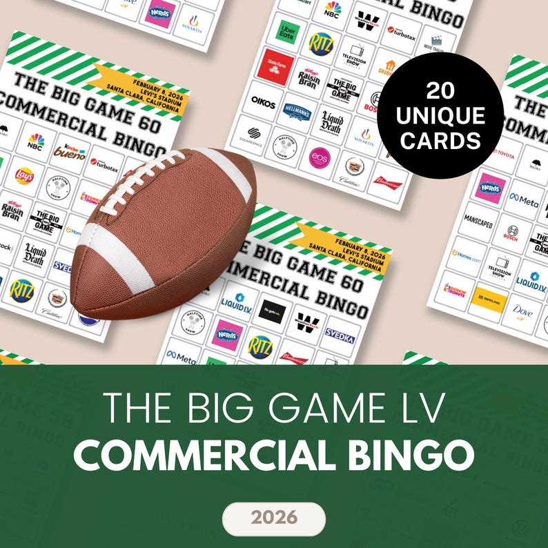 Commercial Bingo 2026 / 20 Printable Cards / the Big Game 60 - Etsy