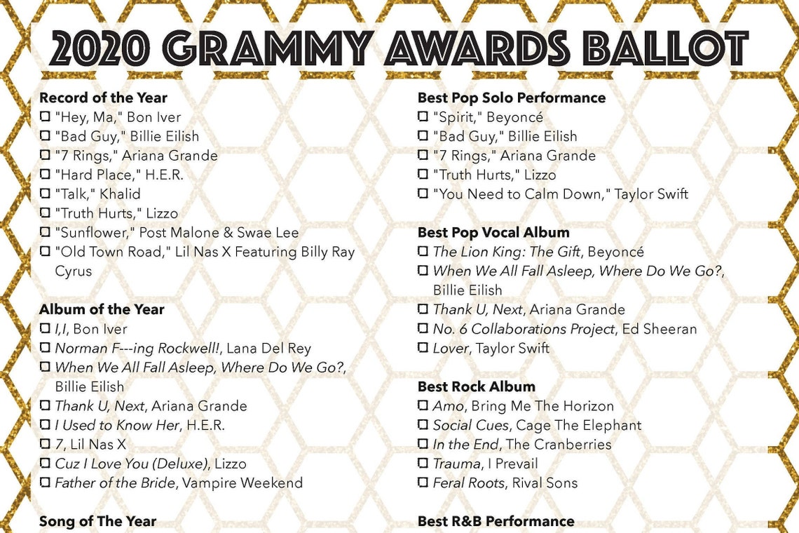 Printable Grammy Ballot 2025 Breena Ammamaria
