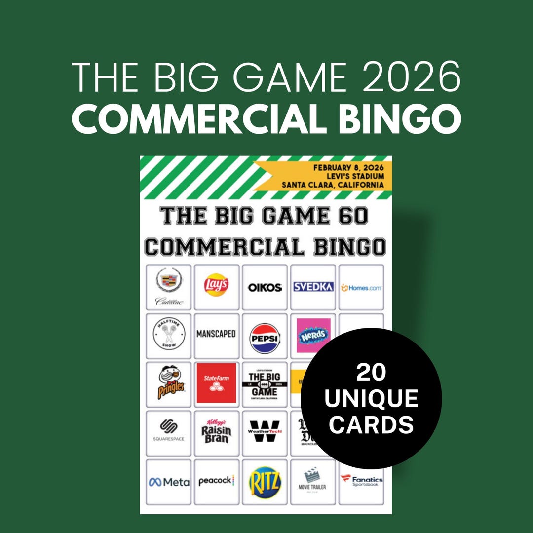 Commercial Bingo 2026 / 20 Printable Cards / the Big Game 60 - Etsy