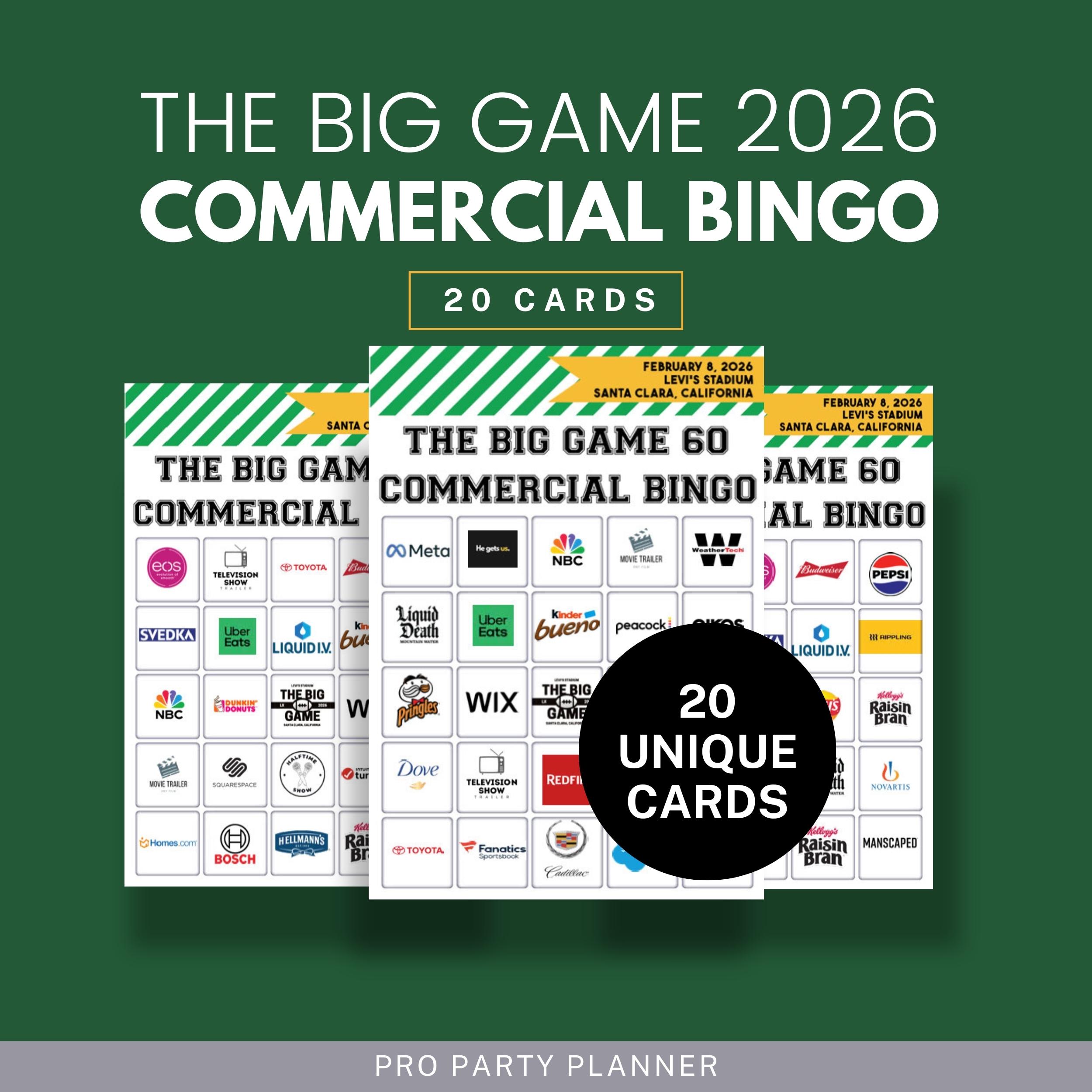 Commercial Bingo 2026 / 20 Printable Cards / the Big Game 60 - Etsy