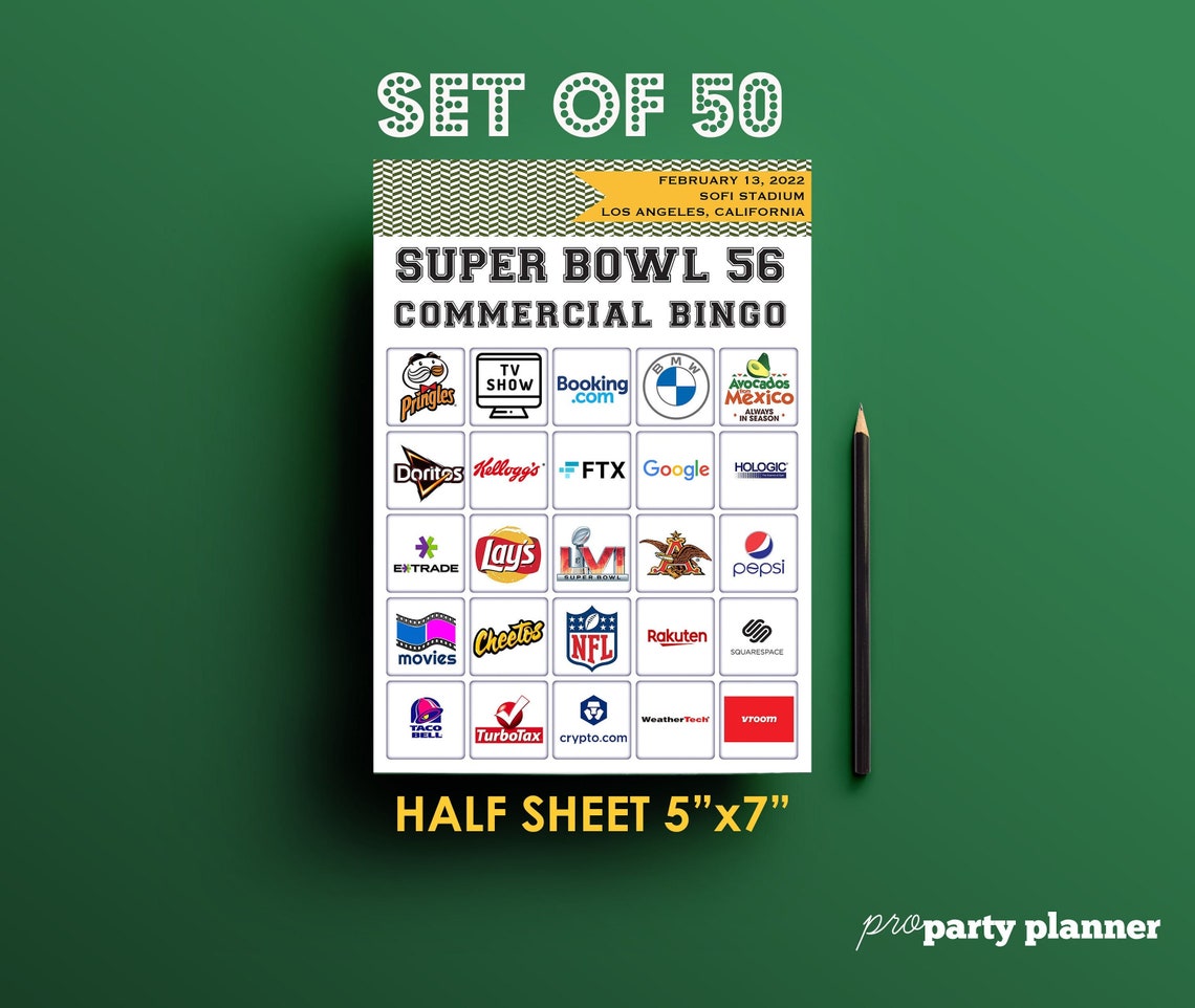 2022-super-bowl-56-bingo-50-commercial-bingo-5x7-cards-etsy
