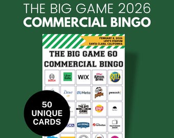Commercial Bingo 2026 / 50 Printable Cards / The Big Game 60