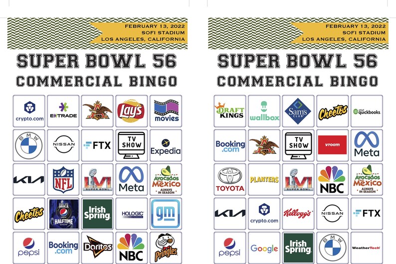 2022-super-bowl-56-bingo-50-commercial-bingo-5x7-cards-etsy