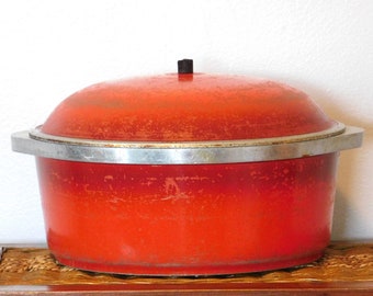 Vintage Red 4.5 Quart Club Aluminum Dutch Oven Stock Pot- With Lid- No Handle