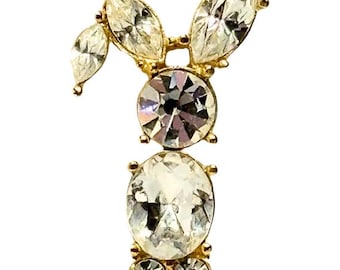 Vintage 1997 Avon Gold Tone Rhinestone Bunny Rabbit Lapel Tac Pin Brooch