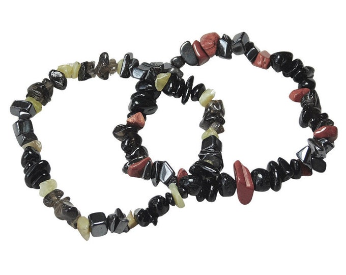 Yellow/ Red Jasper-Black Tourmaline-Hematite-Smokey Quartz Handmade Grounding Bracelets With Stretch Jewelry Cord- Choose Your Size
