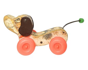 Vintage 1960s 60s Fisher Price 1960 Dog Puppy #625 Wooden Pull Toy