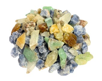 Natural Beautiful Small- XLarge Honey, Orange, Green, And Blue Calcite Rough Stones -High Grade 2 Lbs. 4.6 Oz. Bulk Mixed Lot