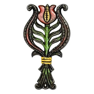 Vintage 1970s Cast Iron Wilton Painted Tulip Flower Small Trivet Pot Holder Farmhouse Decor