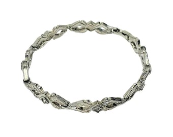 Vintage 1994 Avon Silver Tone Rhinestone Faux Marcasite Link Panel Bracelet