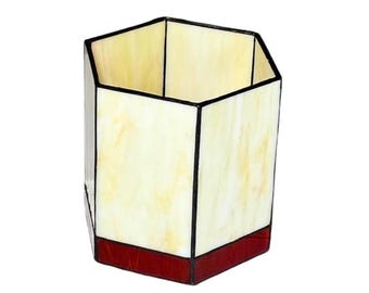 Leaded Stained Glass Candle Holder With Wire Insert