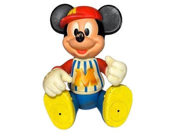 Vintage 1970s Jointed Posable Walt Disney Baseball Mickey Mouse Rubber Toy