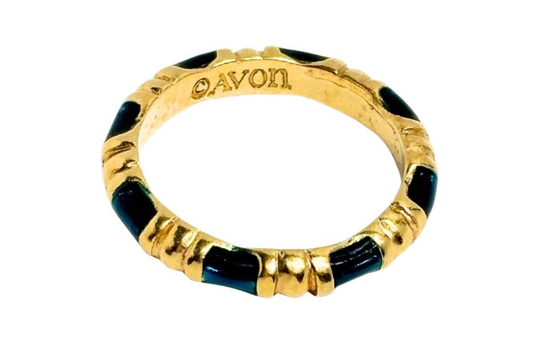 Vintage Avon Gold Tone Royal Circle Green Enamel Stackable Size 9 Ring ...