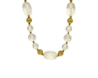 Vintage 1950s- 1960s Gold Tone And Clear Plastic Swirl Beaded Hong Kong Necklace