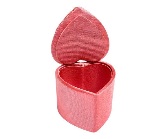 Vintage Pink Satin Covered Heart Shaped Box Ring Holder, Small Jewelry, Keepsake, Trinket Box With Attached Lid