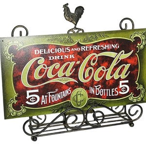 Vintage 1990s Coca Cola "Coke 1900s 5 Cents" Tin Metal Sign Holder Not Included