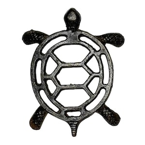 Vintage 1970s Cast Iron Taiwan Turtle Small Trivet Pot Holder Farmhouse Decor