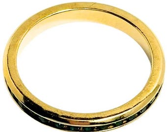 Vintage Avon Gold Tone Eternity Green Rhinestone Stackable Size 9 Ring