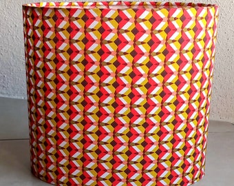 Abat-jour cylindrique, oval, tissu graphique multicolore, esprit seventies, fait main