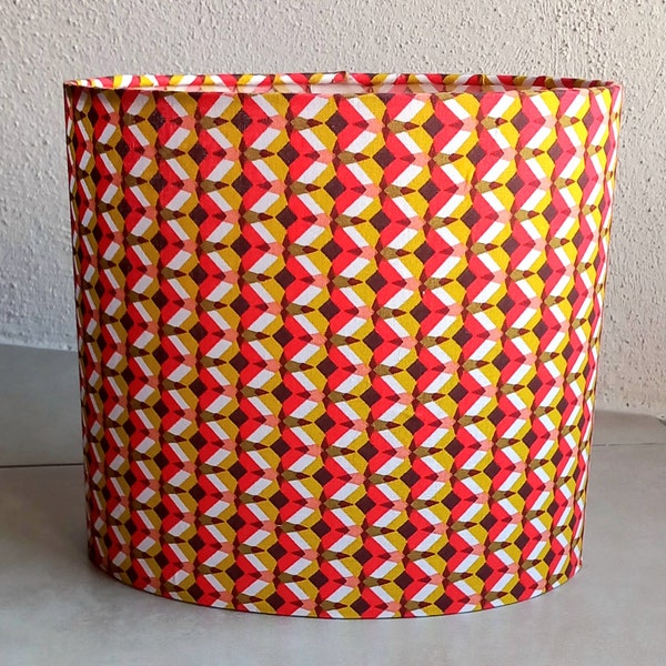 Abat-jour cylindrique, oval, tissu graphique multicolore, esprit seventies, fait main